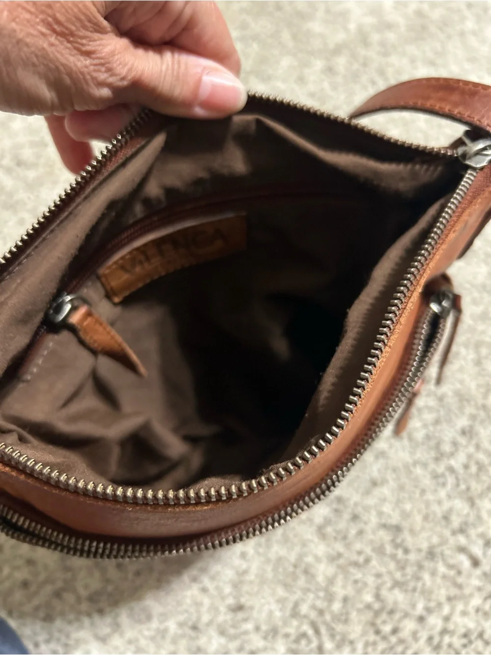 Vilenca Holland Brown Woven Leather Crossbody Handbag